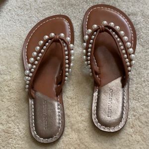 Bernardo miami pearl brown sandals with pearls. Size 8. Brand new in box.
